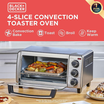BLACK+DECKER TO1313SBD Toaster Oven, 15.47 Inch, Silver | Compact Convection Oven Fits a 9-Inch Pizza with Timer, Stay-On Function and Removable Crumb Tray.2