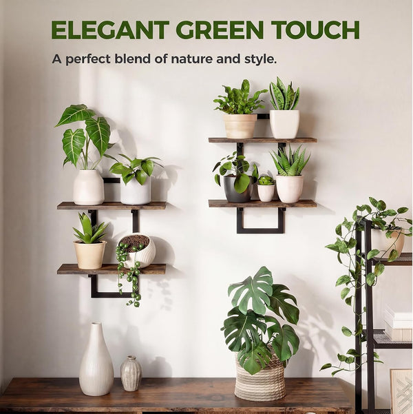 Floating Shelves for Wall Planters Indoor Hanging Plant Shelves | Plant Holder Wall Decor Plant Stand Indoor for Plant Hangers Indoor for Living Room Bedroom Bathroom 2-Pack Brown4