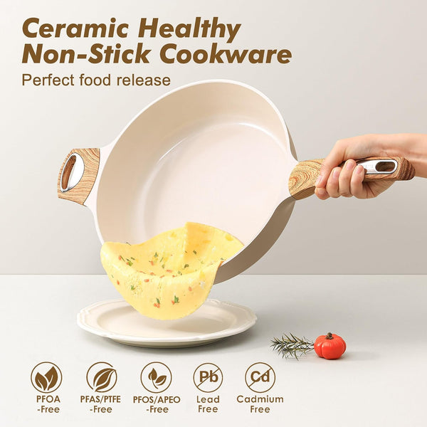 Ceramic Nonstick Frying Pan Skillet with Lid, 12 Inch Large Deep Frying Pan, 5 QT Saute Pan, Induction Pan, Healthy Non Toxic Cooking Pan with Helper Handle, PFOA PFAS PTFE Free2