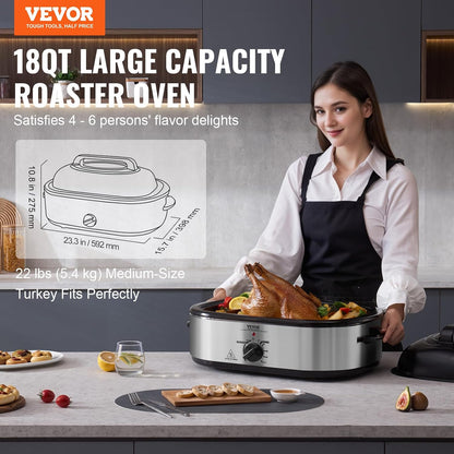 Electric Roaster Oven with Defrost & Warm Function, 18 QT Turkey Roaster Oven with Self-Basting Lid, 1450W, Adjustable Temperature, Removable Pan & Rack, Fits Turkeys up to 22LBS2