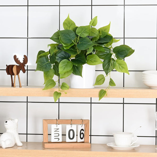 Faux Plants Indoor with Plastic Pots, Realistic Small Fake Plants, Fake Plants with Pothos, Fake Potted Plants, Artificial Plant for Home Shelf Bathroom Kitchen Office Indoor Outdoor Decor4