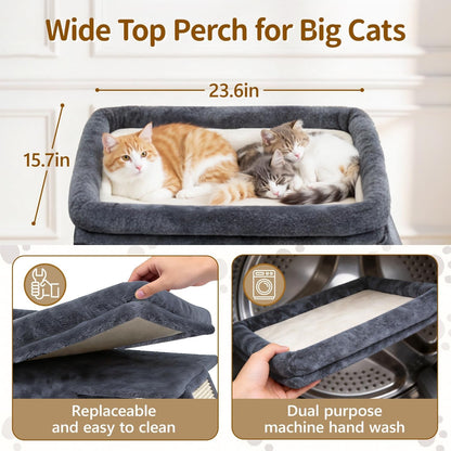 Cat Tree Tower Bed with Scratching Post for Indoor Cats, Dark Gray | Modern Heavy Duty Sturdy Small Condo Equipped with Platform Perch & Hideout, Ideal Rest Climb Area for Kittens Large Cats6
