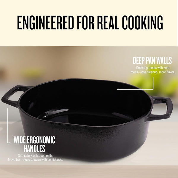 Nori 5-Qt Enameled Cast Iron Dutch Oven with Lid, Black Casserole Pot | Cast Iron Dutch Oven W/ 3-Layer Enamel Coating (Not Ceramic); Oven & Induction Safe.7