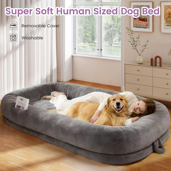 Murago Human Dog Bed for Adults, 71"X43"X10", Light Grey | Long Human Size Dog Bed, Removable Cover, Orthopedic Design2
