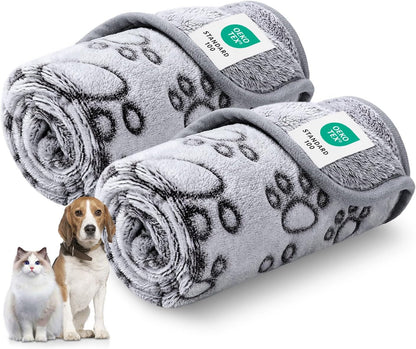 Luciphia Fluffy Paw Print Dog Blanket Large/Medium/Small, Soft Fleece Throw | 300GSM Cozy Blanket for Crate, Couch, Car, Bed. a Puppy & Cat Essential and Dog Gift for Pet Parents,Grey,30"X20"9
