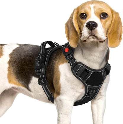 Eagloo Dog Harness No Pull for Large Dogs, Easy on & off with 3 Buckles | No Choke with Front Clip, Adjustable Fit, MOLLE System, Reflective Vest, Easy Control for Walking, Black, Large24