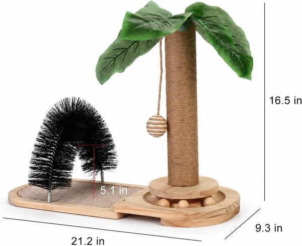 16.5” Tall Sisal Cat Scratching Post with Self Groomer | Interactive Sisal Hanging Ball,Fun Wooden Rolling Balls for Small Cats to Play Indoors,Natural Sisal Cat Scratch Posts2