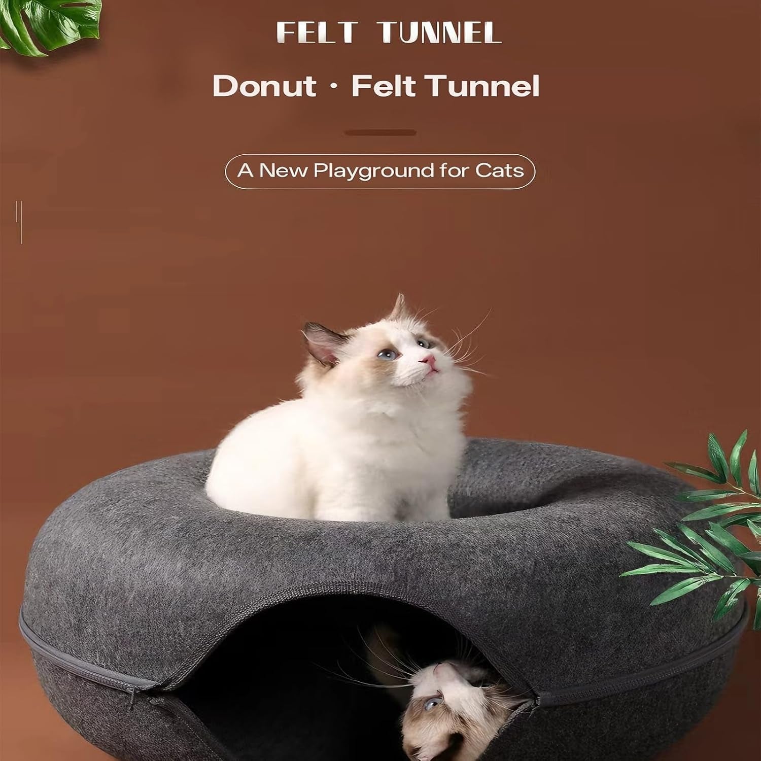 cat-donut-tunnel-bed-for-indoor-cats-peekaboo-cat-cave-detachable-felt-washable-interactive-play-cozy-rest-space-for-multiple-cats-dark-gray