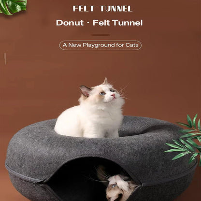 Cat Donut Tunnel Bed for Indoor Cats - Peekaboo Cat Cave, Detachable Felt, Washable, Interactive Play & Cozy Rest Space for Multiple Cats (Dark Gray)5