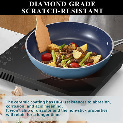 9Pc Cookware Set Healthy Duralon Blue Ceramic Nonstick Coated | Diamond Infused Scratch-Resistant, PFAS Free, Oven Safe, Induction Ready, Evenly Heats, Tempered Glass Lids, Stay-Cool Handle4