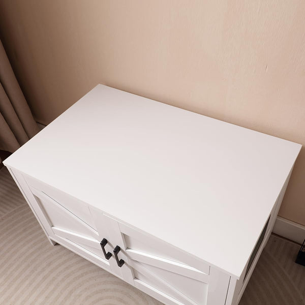 Cat Litter Box Enclosure with Barn Door Wooden Cat Washroom Furniture Litter Box Furniture Hidden End Side Table Pet House Multi Functional Double Cabinet Doors for Bedroom Living White3