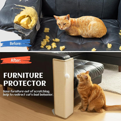PETKARAY 27.9'' Cat Scratching Post for Couch Corner, Furniture Protector | Under-Furniture Cat Scratcher, Natural Sisal Scratch Pad, anti Scratch Couch Protector for Indoor Cats with Toy Ball4