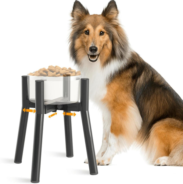 Dog Bowl Stand for Medium Large Dogs, Adjustable Width Elevated Dog Bowls 7-10.6", Raised Dog Food Water Bowls, 11 Inch Tall Single Holder, Black,Bowl Not Included19