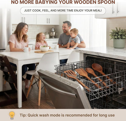 Koppen Dishwasher Safe Wooden Kitchen Utensils Set, 7 Pcs Acacia Wood Spoon Utensils for Nonstick Cookware, Resist Water Absorption & Crack, Long-Lasting, Non-Toxic for Cooking, Spatula, Ladle, Pasta4