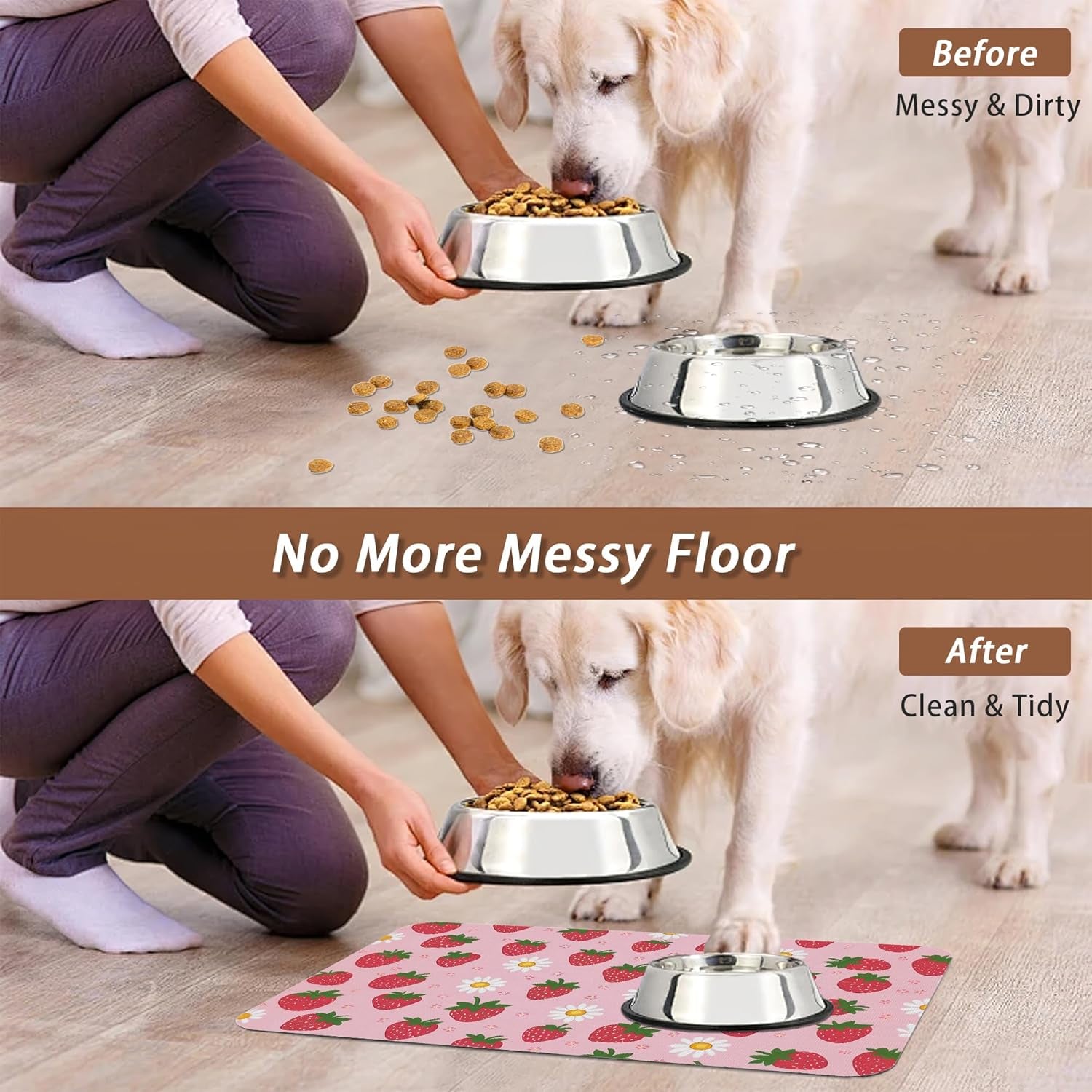 cute-strawberry-flower-dog-cat-food-mat-pink-absorbent-pet-feeding-mat-with-rubber-backing-non-slip-water-bowl-placemat-indoor-pet-accessories-supplies-12x20
