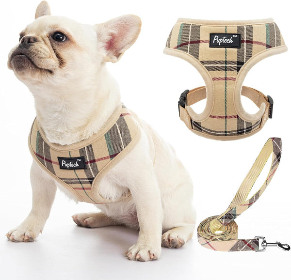 PUPTECK Soft Mesh Dog Harness Small Sized and Leash Set Pet Puppy Cat Comfort Padded Vest No Pull Harnesses, Beige, S65