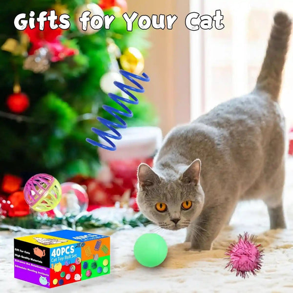 Cat Toys for Indoor Cats 40 PCS Kitten Toys | Cat Interactive Toys Pack Including Cats Springs Sparkle Ball Pom Pom Ball Jingle Balls Tracks Balls5