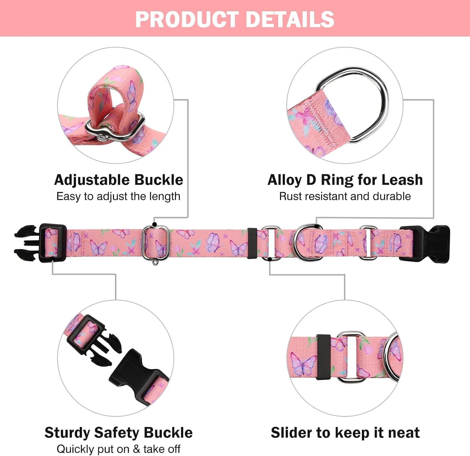 hikiko-martingale-collar-for-dogs-adjustable-soft-nylon-dog-collars-with-cute-patterns-for-small-medium-large-dog-pink-butterfly-medium
