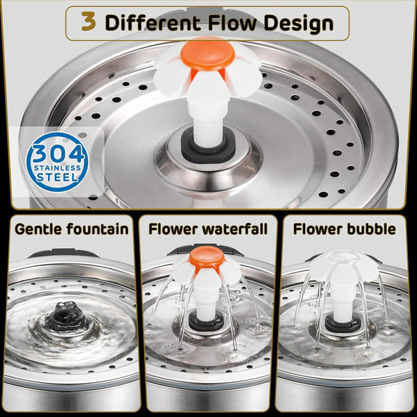 Ipettie Cat Water Fountain Stainless Steel, 84Oz/2.5L, 4-Stage Filtration | Ultra Quiet Metal Cat Water Fountain with LED Light & Filter for Pet, Kitty & Dog5