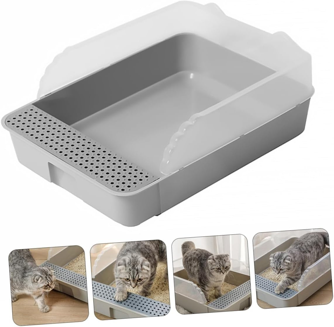 semi-enclosed-cat-litter-pan-toilet-detachable-anti-splash-durable-polymer-kitten-litter-box-small-grey-potty-for-indoor-cat-housebreaking