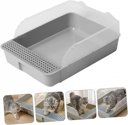 Semi-Enclosed Cat Litter Pan Toilet, Detachable Anti-Splash Durable Polymer Kitten Litter Box, Small Grey Potty for Indoor Cat Housebreaking5