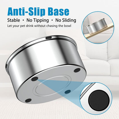 SCHITEC Dog Water Bowl No Spill 40Oz/1.2L Slow Drinking Anti-Splash Stainless Steel Dog Bowl with Floating Disk, Spill Proof Pet Travel Water Dispenser for Sloppy Messy Drinkers(Light Gray)6