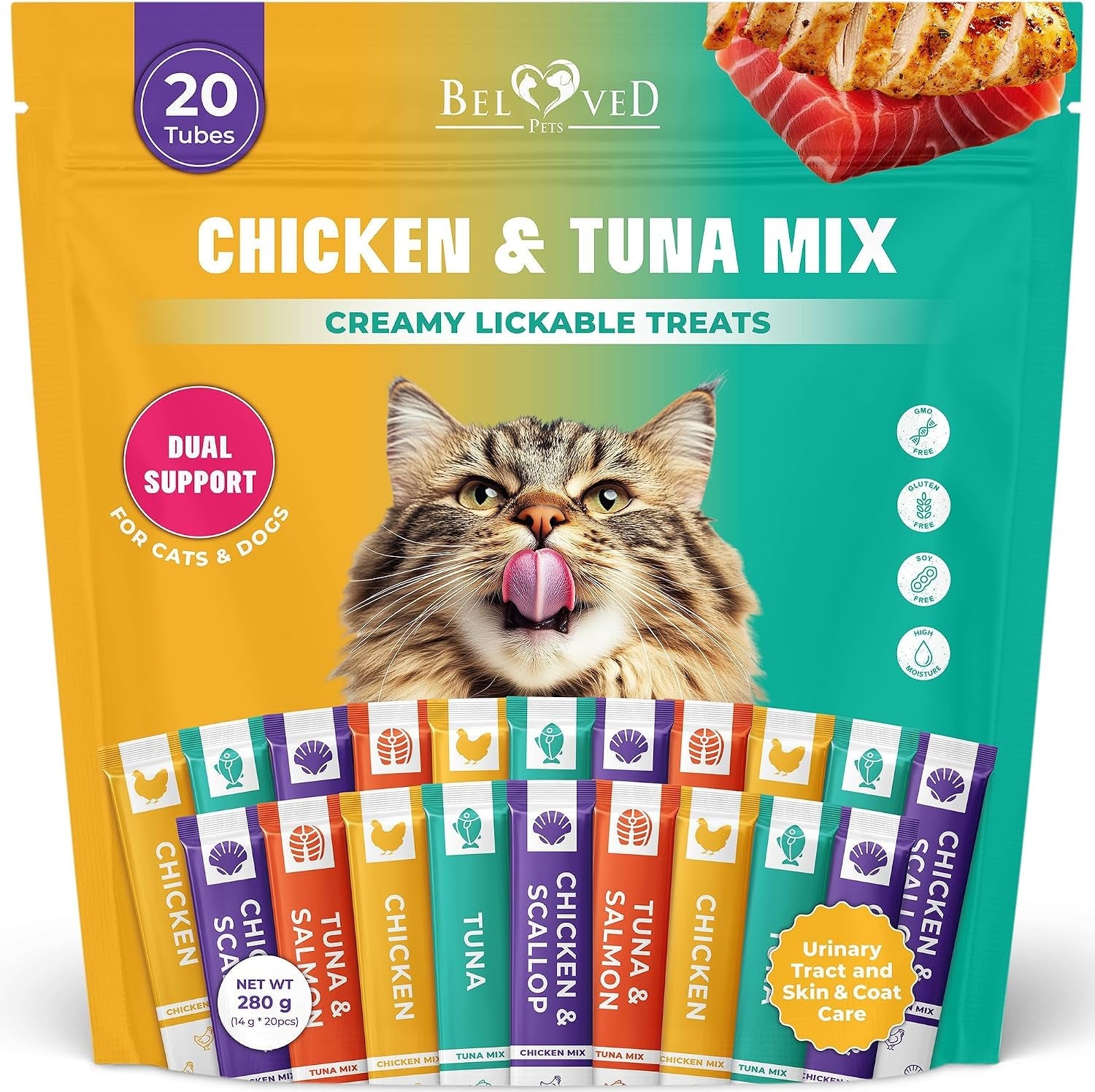 creamy-lickable-cat-treats-wet-food-squeeze-tubes-liquid-kitten-snacks-urinary-tract-care-skin-coat-health-multivitamin-treats-for-cats-small-dogs-lick-up-40-sticks-tuna-chicken-mix