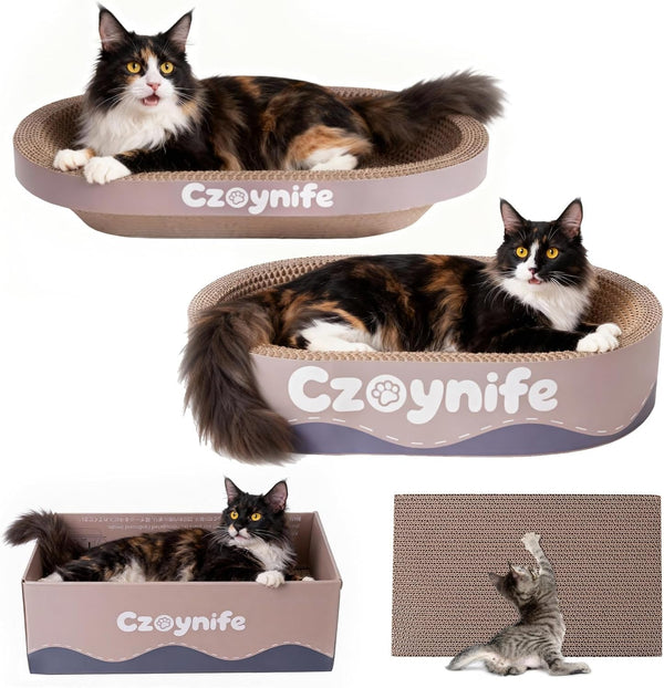 3PCS Cat Scratcher Cardboard, Oval Cat Scratch Pad Bowl Nest for Indoor Cats, round Cat Scratching Board Corrugated Lounge Cat Bed, Furniture Protector for Couch (Coffee, 15.7 * 10 In)2