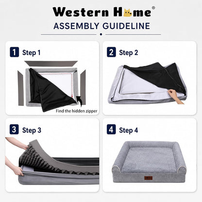 WESTERN HOME Orthopedic XL Dog Bed Extra Large Washable Dog Couch, 42In | Removable Cover, Waterproof Liner, 3-Sided Bolster for Neck Support, Anti-Slip Bottom, OEKO-TEX Certified, Grey,Up to 85 Lbs8