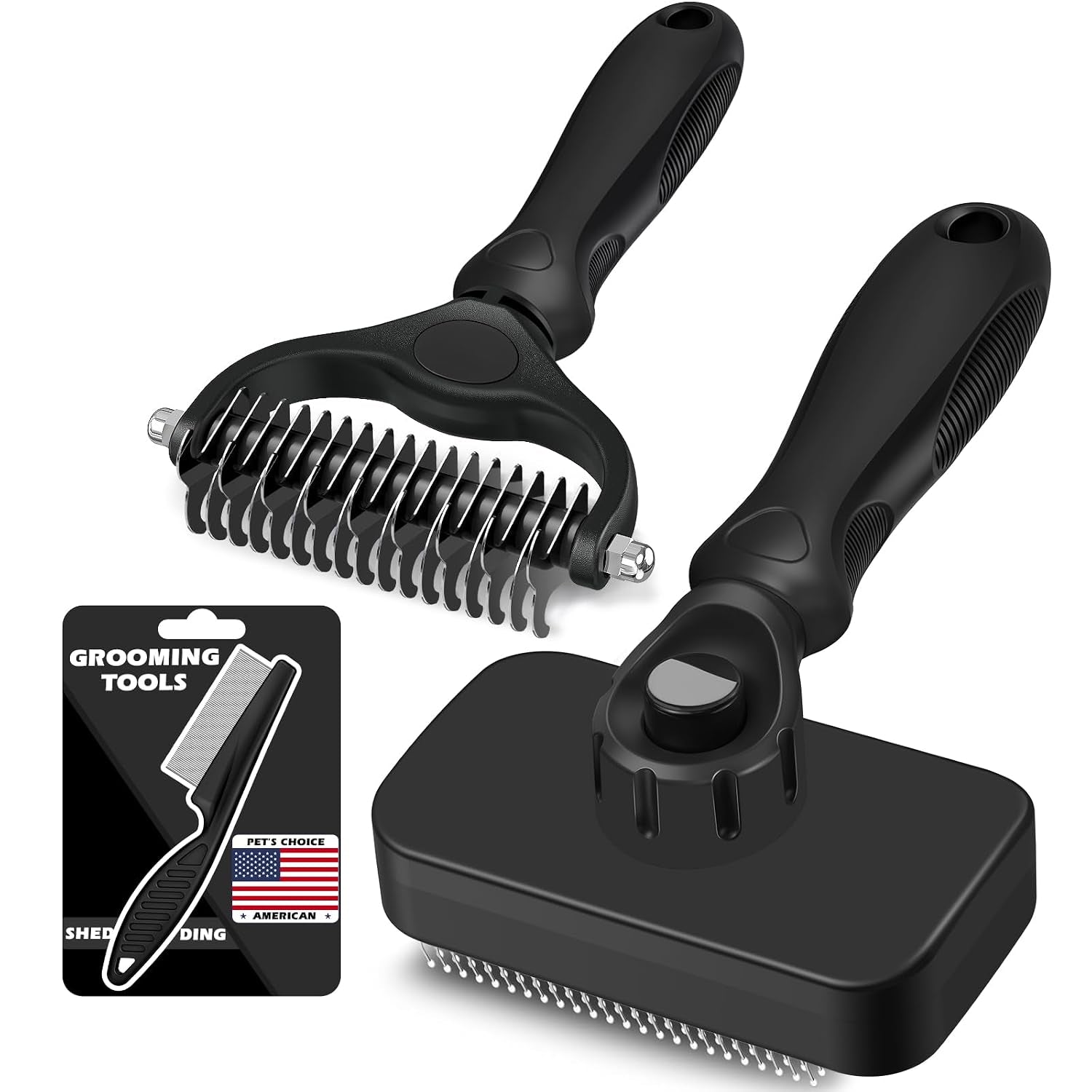 professional-3pcs-self-cleaning-slicker-brush-pet-grooming-rake-flea-comb-for-dogs-cats-and-horses-double-sided-dematting-comb-skin-friendly-deshedding-grooming-tool-pet-supplies-blue