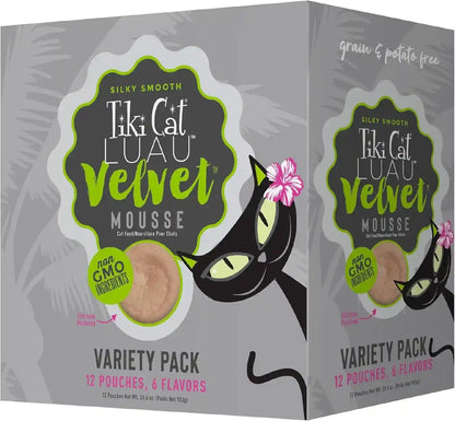 Tiki Cat Velvet Mousse, Protein Blend in Broth Variety Pack, Complete Nutrition for Balanced Diet, Wet Cat Food for All Life Stages, 2.8 Oz. Pouch (Pack of 12)1