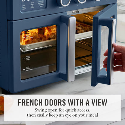 French Door Air Fryer Toaster & Convection Oven 34QT, Indigo | 12-In-1 Countertop Oven, Bake, Broil, Roast, Fits 12” Pizza, Dehydrate, Air Fry Basket, Oven Rack, Rotisserie, Blue9