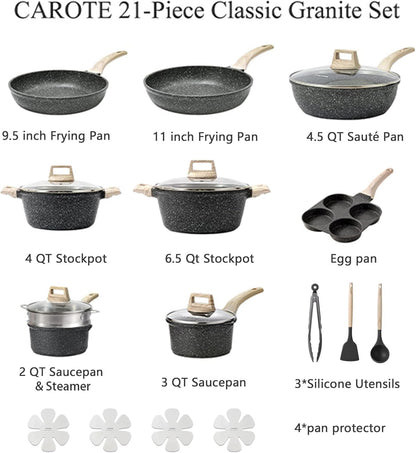 21Pcs Nonstick Pots and Pans Set, Cookware Sets, with Egg Pan | Induction Kitchen Cooking Set, Easy Clean, Even Heating, Stay Cool Handle, Induction Compatible2