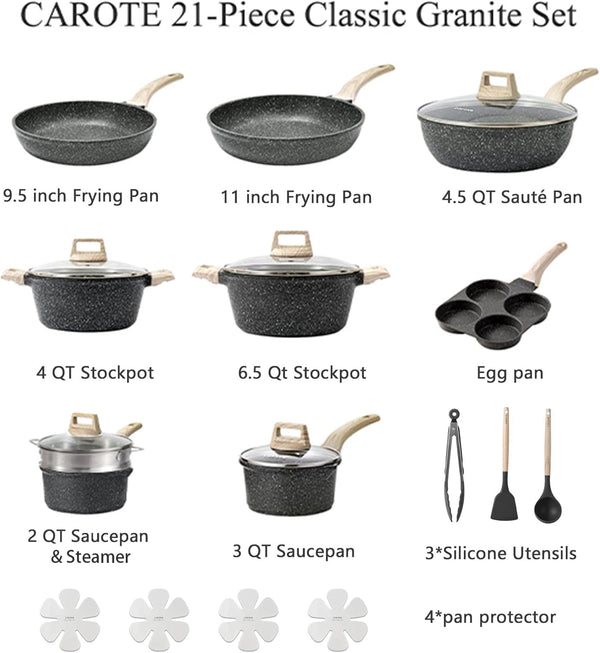 21Pcs Nonstick Pots and Pans Set, Cookware Sets, with Egg Pan | Induction Kitchen Cooking Set, Easy Clean, Even Heating, Stay Cool Handle, Induction Compatible2