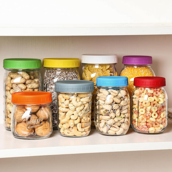 10 WIDE Mouth & 10 REGULAR Mouth Mason Jar Lids - 20 Pack Food Grade Plastic Mason Jar Caps for Ball, Kerr and More Canning Jars - Leakproof & Dishwasher Safe - Multicolor5