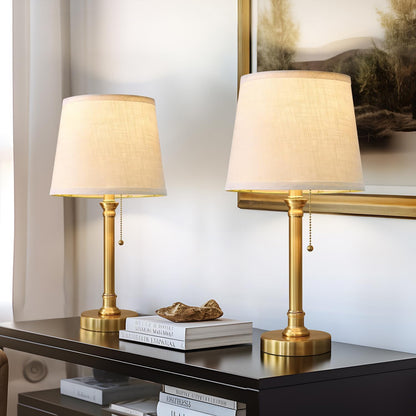19.5” Brass Gold Small Table Lamps Set of 2 for Living Room Bedroom | Pull Chain Switch Bedside Table Lamps, White Linen Shade, Small Desk Lamp for Living Room, Bedroom, Home Office, Nursery1