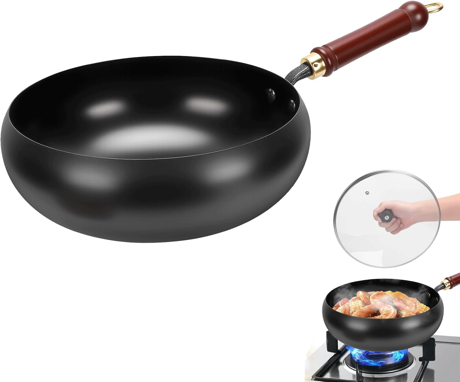 suntuup-japanese-iron-pan-28cm-11in-cast-iron-wok-glass-lid-with-spatula-2-covers-to-choose-from-for-pots-on-electric-stoves-induction-cookers-gas-stoves