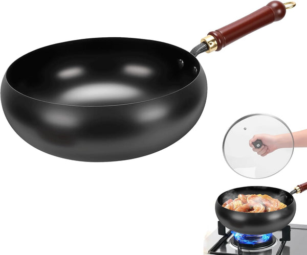 Suntuup Japanese Iron Pan, 28Cm/11In Cast Iron Wok (Glass Lid) | with Spatula, 2 Covers to Choose From, for Pots on Electric Stoves/Induction Cookers/Gas Stoves1