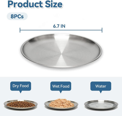 8 Pack Stainless Steel Cat Food Bowls, Cat Dishes Shallow Whisker-Friendly Metal Dishes with Non-Slip Silicone Bottom, Easy to Clean Indoor Feeding Bowls for Cats, Kittens & Small Dogs (6.7")4