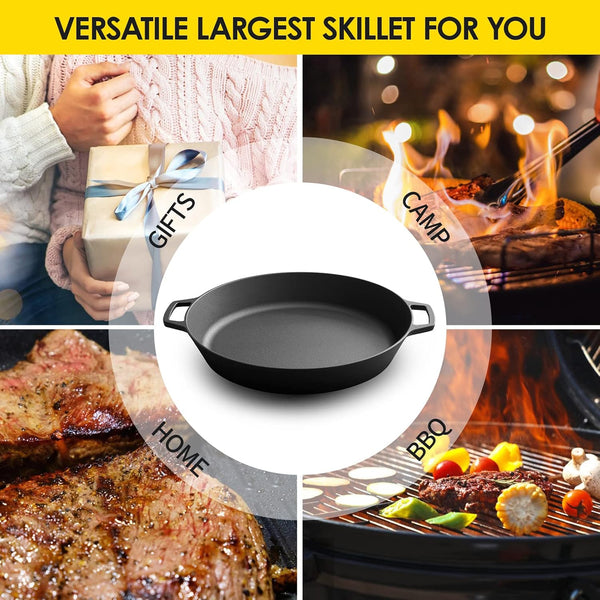 Pre-Seasoned Large Cast Iron Skillet 17 Inch, Dual Handle Outdoor Camping Frying Pan, Pizza Pan, Use for Grill, Stovetop, Induction, Oven Safe Cookware7