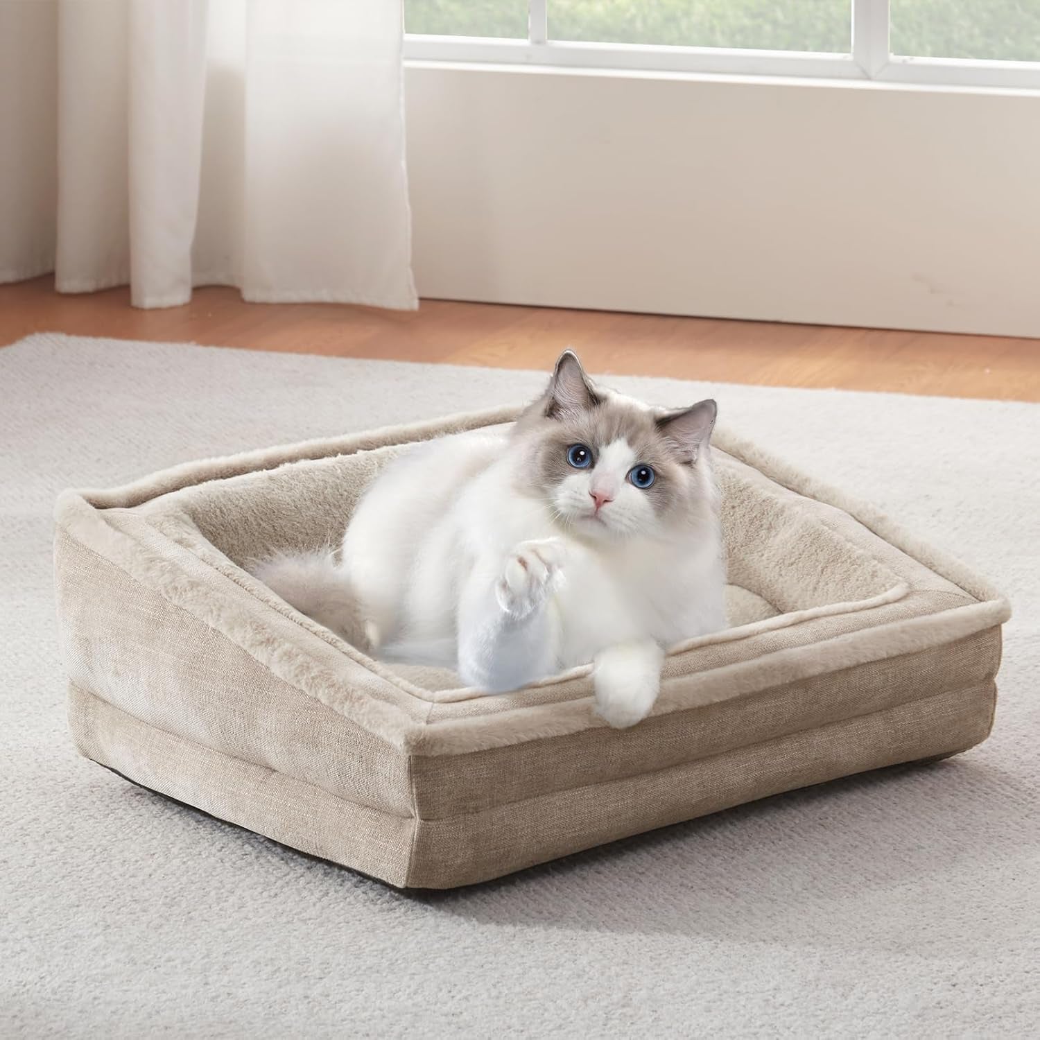 laojin-balhen-cat-couch-for-pets-washable-cat-beds-for-indoor-cats-super-soft-plush-supportive-dog-couch-bed-for-puppy-and-kitten-with-anti-slip-bottom-24inch-beige