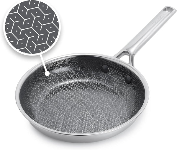 Hybrid 8" Stainless Steel Frying Pan, Ceramic Nonstick Skillet | APEX Tri-Ply Pan, Pfas-Free Thermobond Nonstick, Induction & All Cooktop Compatible, Dishwasher & Oven Safe to 850F, Silver1