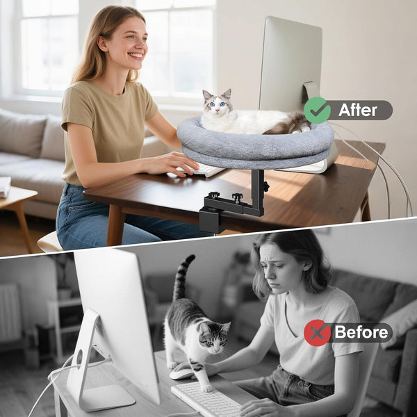 Desk Cat Bed, 18" Cat Bed for Desk, 360° Rotating, Dark Gray | Cat Bed Desk with Plush Cushion, Reinforced Frame and Adjustable Position for Home or Office Desks.5