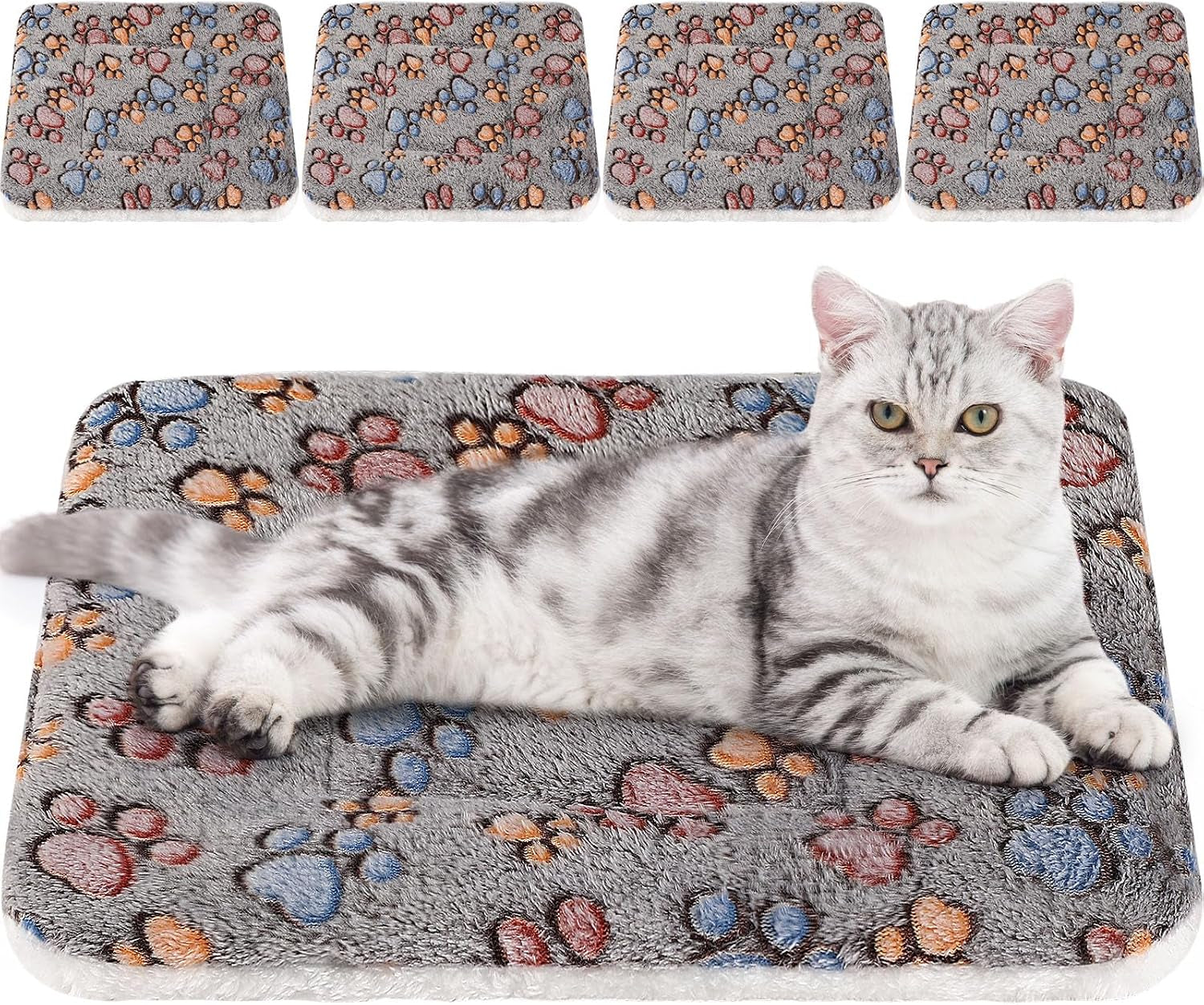tuanse-4-pack-ultra-soft-dog-cat-bed-mat-small-animal-guinea-pig-bed-with-cute-print-reversible-fleece-dog-crate-kennel-pad-cozy-washable-thickened-hamster-pet-beds-mat13-x-19-inches-light-gray