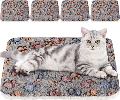 Tuanse 4 Pack Ultra Soft Dog Cat Bed Mat Small Animal Guinea Pig Bed with Cute Print Reversible Fleece Dog Crate Kennel Pad Cozy Washable Thickened Hamster Pet Beds Mat(13 X 19 Inches,Light Gray)19