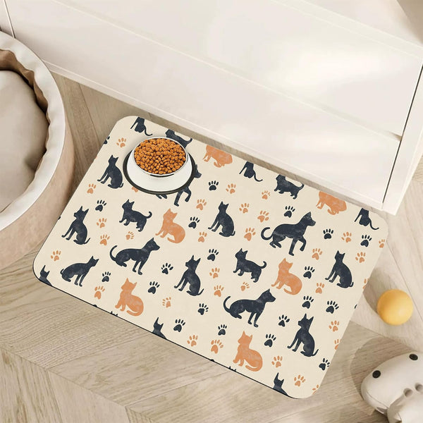 Vintage Damask Flower Dog Cat Food Mat,White Black Floral Absorbent Pet Feeding Mat for Food and Water,Non-Slip Dog Bowl Mats Floor Protector 12"X20"15