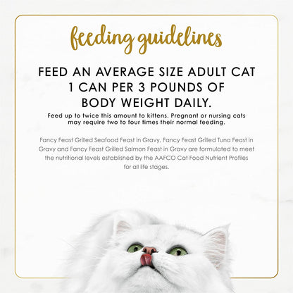 Purina Fancy Feast Grilled Seafood Wet Cat Food, 3 Oz Cans, 24-Pack | Variety Pack, Crafted with Real Seafood in Savory Gravy. Made with No Artificial Colors or Preservatives.6