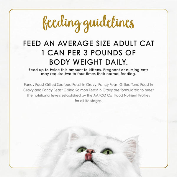 Purina Fancy Feast Grilled Seafood Wet Cat Food, 3 Oz Cans, 24-Pack | Variety Pack, Crafted with Real Seafood in Savory Gravy. Made with No Artificial Colors or Preservatives.6