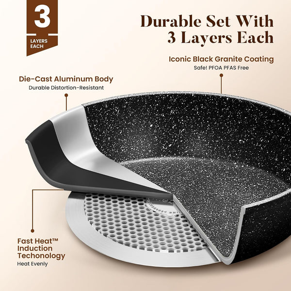 17Pcs Pots and Pans Set, Black | Non Stick, Induction Cookware6