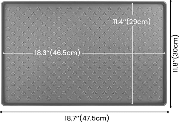 Ptlom Pet Placemat for Dog and Cat, Mat for Prevent Food and Water Overflow, Suitable for Small, Medium and Big Pet, 18" 12", Grey, Silicone3